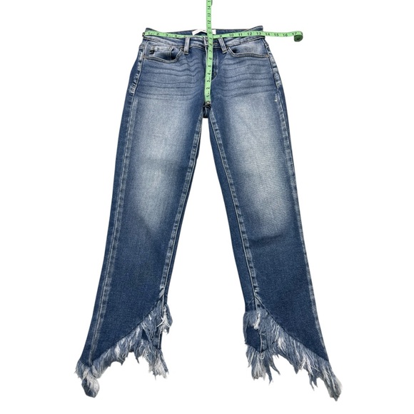 KanCan Double Fringe Mid Rise Cropped Skinny Blue Jeans Boho Size 27 Festival - Picture 3 of 8